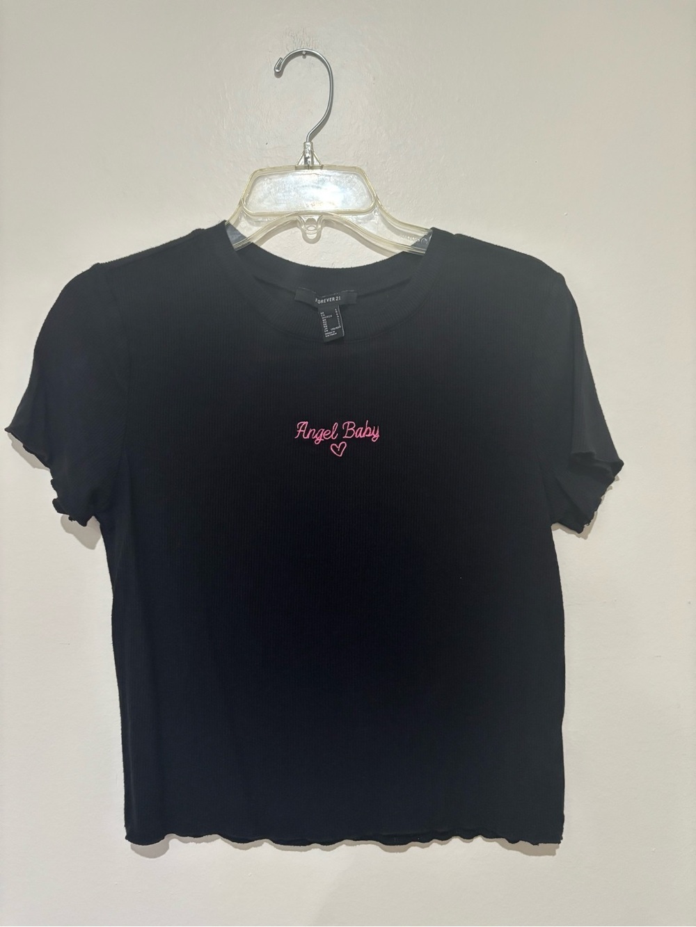 Black 'Angel Baby' Ribbed Tee - Forever 21